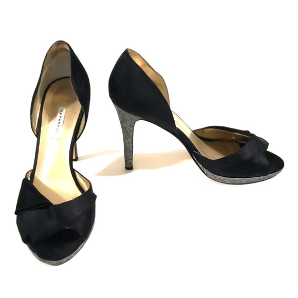Caparros Shoes - 《Caparros》Satin Black Heels Sz 11B Glitter Shoes